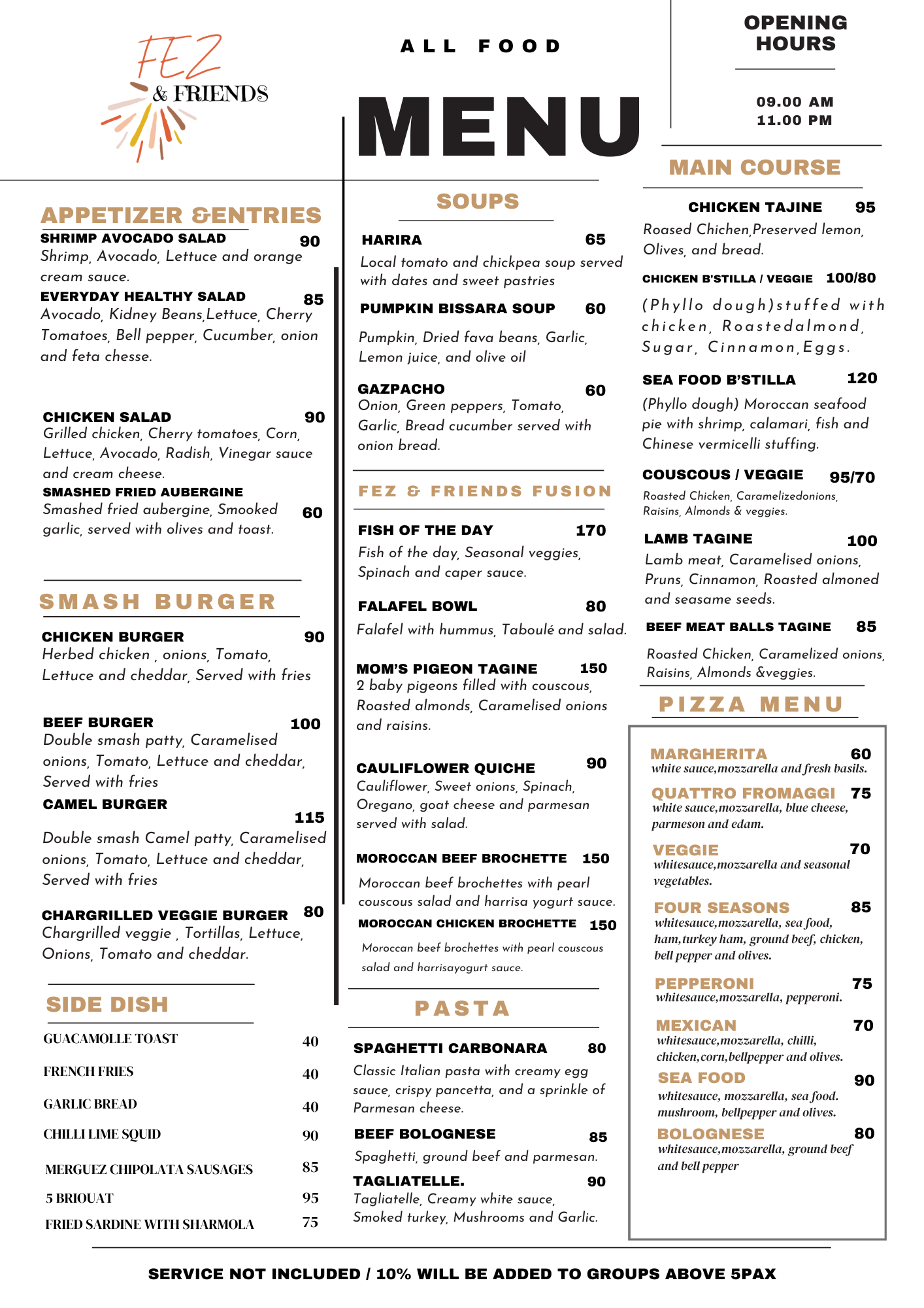 Fez and friends menu